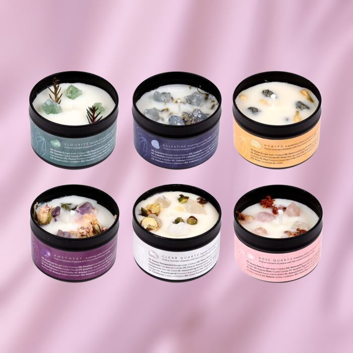 Gemstone Crystal Soy Wax Candle Tin