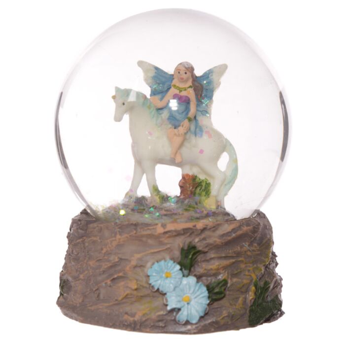 Flower Fairy Riding Unicorn Snow Globe