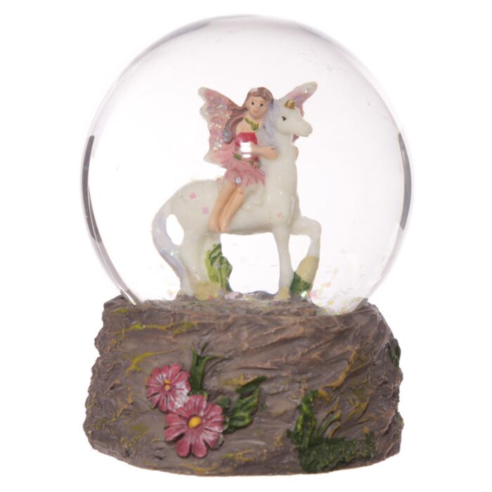 Flower Fairy Riding Unicorn Snow Globe