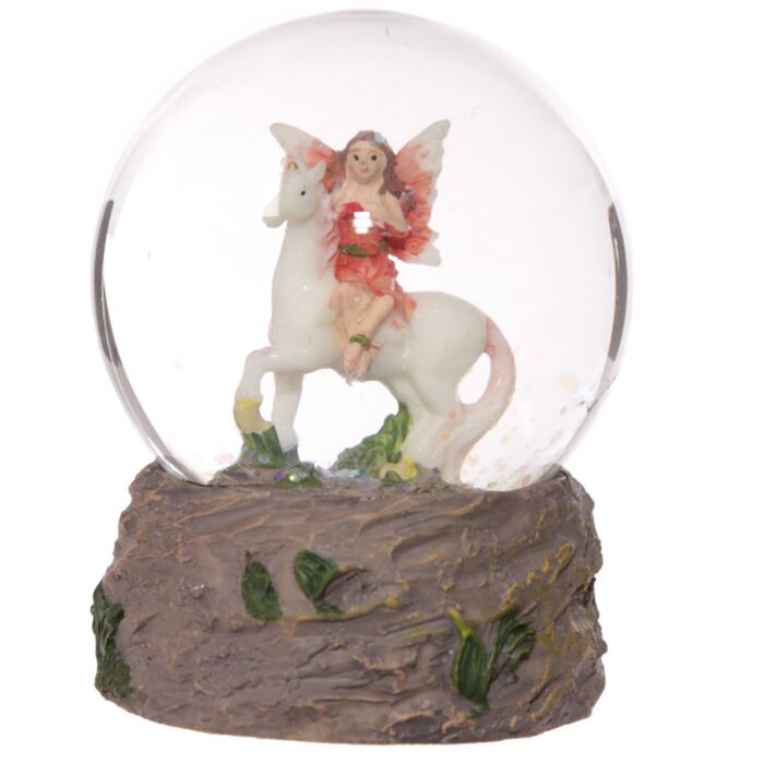 Flower Fairy Riding Unicorn Snow Globe