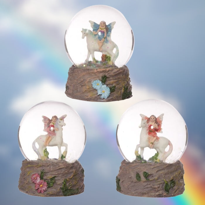 Flower Fairy Riding Unicorn Snow Globe